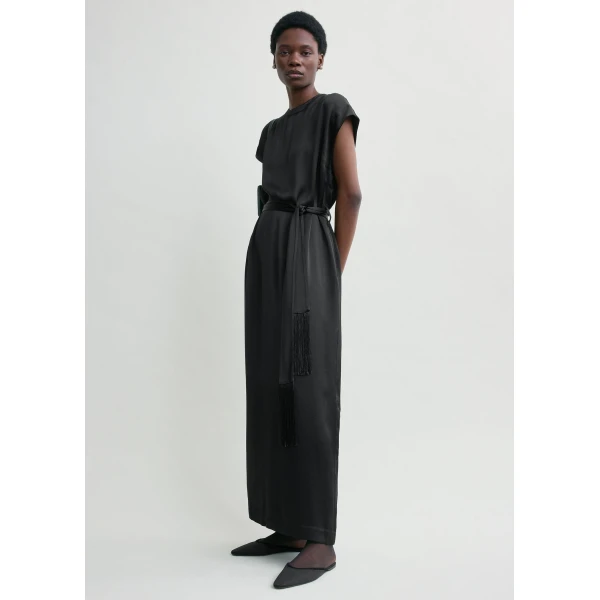 Totême Crew Satin Dress Black - Dresses - Scandinavian Minimalist Luxury at Luxury Shoes 
