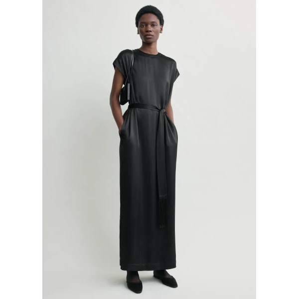 Totême Crew Satin Dress Black - Dresses - Scandinavian Minimalist Luxury at Luxury Shoes 