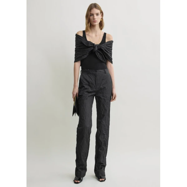 Totême Crinkled Cotton Trousers Black - Pants - Scandinavian Minimalist Luxury at Luxury Shoes 