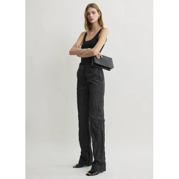 Totême Crinkled Cotton Trousers Black - Pants - Scandinavian Minimalist Luxury at Luxury Shoes 