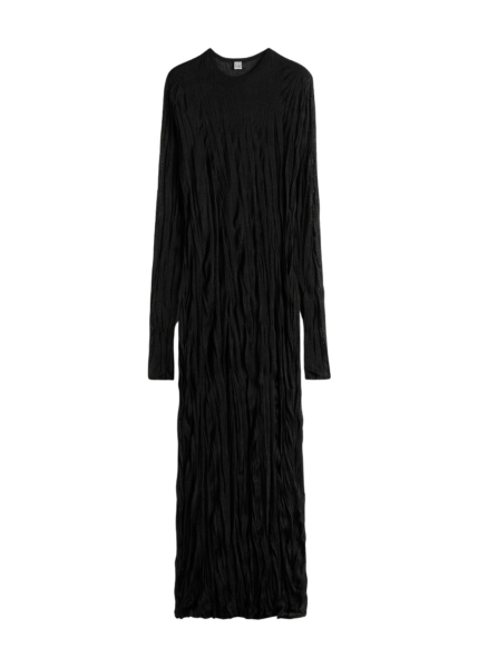 Totême Crinkled Knit Long-Sleeve Dress Black - Dresses - Scandinavian Minimalist Luxury at Luxury Shoes 
