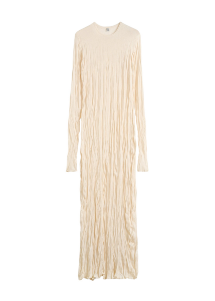 Totême Crinkled Knit Long-Sleeve Dress Pale Apricot - Dresses - Scandinavian Minimalist Luxury at Luxury Shoes 