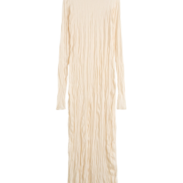 Totême Crinkled Knit Long-Sleeve Dress Pale Apricot - Dresses - Scandinavian Minimalist Luxury at Luxury Shoes 