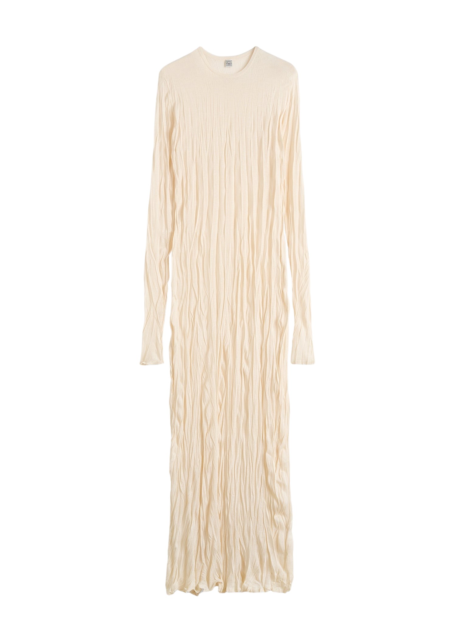 Toteme-Crinkled-Knit-Long-Sleeve-Dress-Pale-Apricot11415_nobg Totême Crinkled Knit Long-Sleeve Dress Pale Apricot - Dresses - Scandinavian Minimalist Luxury at Luxury Shoes