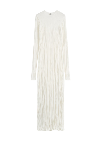 Totême Crinkled Knit Long-Sleeve Dress White - Dresses - Scandinavian Minimalist Luxury at Luxury Shoes 