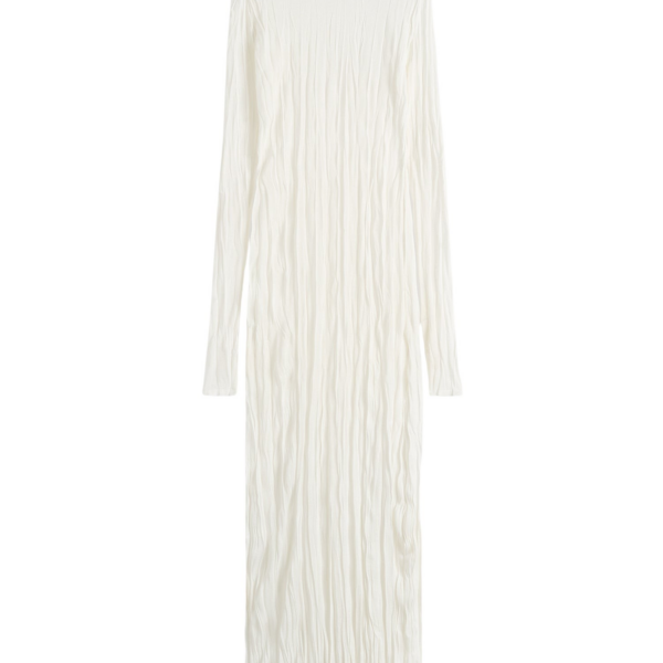 Totême Crinkled Knit Long-Sleeve Dress White - Dresses - Scandinavian Minimalist Luxury at Luxury Shoes 