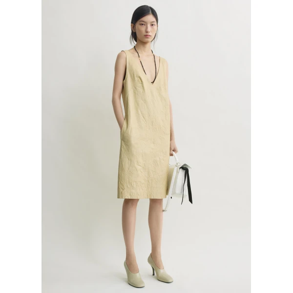 Totême Crinkled Leather Dress Champagne - Dresses - Scandinavian Minimalist Luxury at Luxury Shoes 