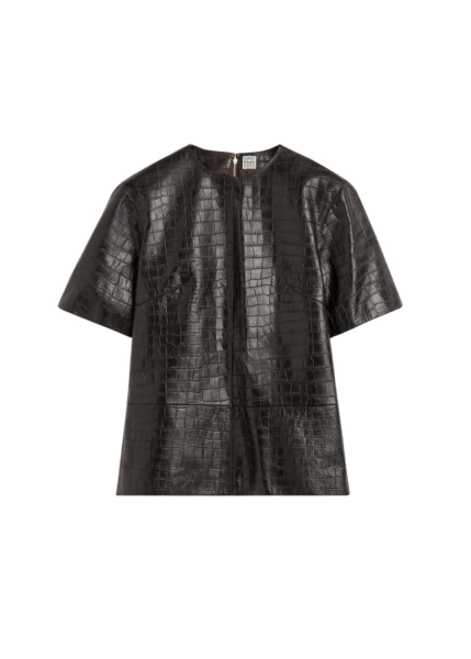 Totême Croco-Embossed Tee Dark Brown - Tops - Scandinavian Minimalist Luxury at Luxury Shoes 