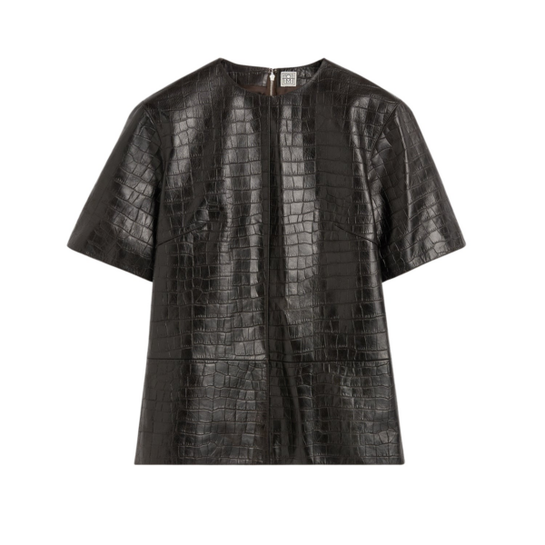 Toteme Croco-Embossed Tee Dark Brown Top