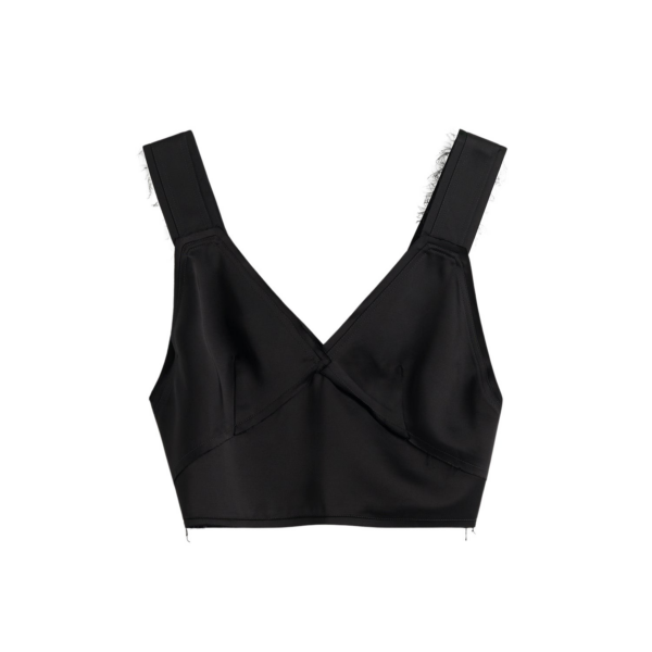Totême Cropped Satin Camisole Black - Tops - Scandinavian Minimalist Luxury at Luxury Shoes 