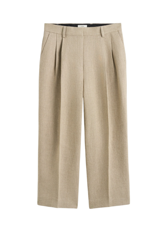 Totême Double-Pleat Cropped Linen Trousers Beige - Pants - Scandinavian Minimalist Luxury at Luxury Shoes 