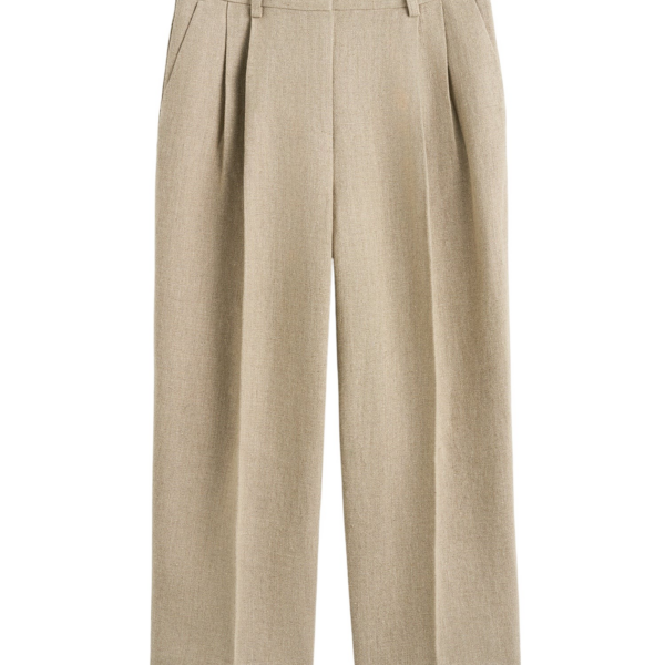 Toteme Double-Pleat Cropped Linen Trousers Beige