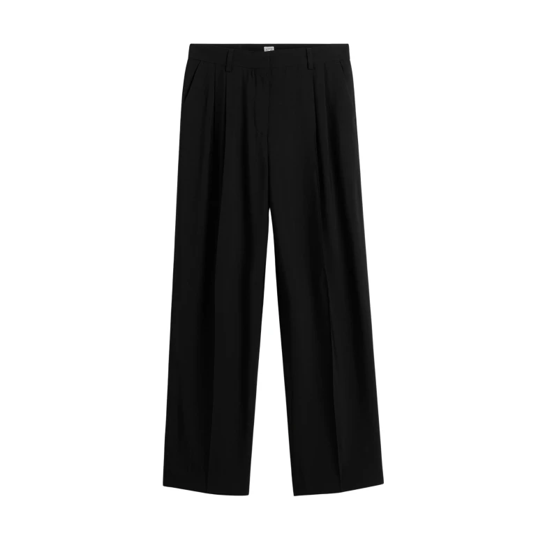 Totême Double-Pleat Fluid Trousers Black - Pants - Scandinavian Minimalist Luxury at Luxury Shoes 
