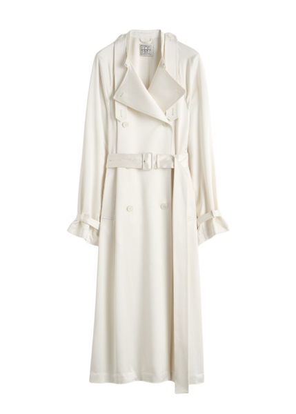 Totême Draped Satin Trench Off-White - Coats - Scandinavian Minimalist Luxury at Luxury Shoes 