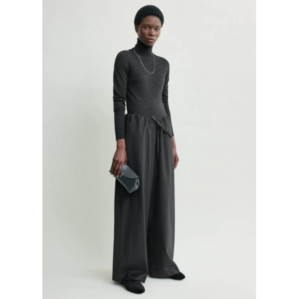 Totême Drawstring Dinner Trousers Charcoal Melange - Pants - Scandinavian Minimalist Luxury at Luxury Shoes 