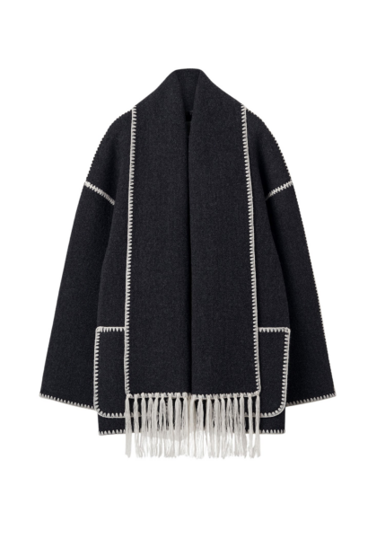 Totême Embroidered Scarf Jacket Dark Grey Mélange - Jackets - Scandinavian Minimalist Luxury at Luxury Shoes 