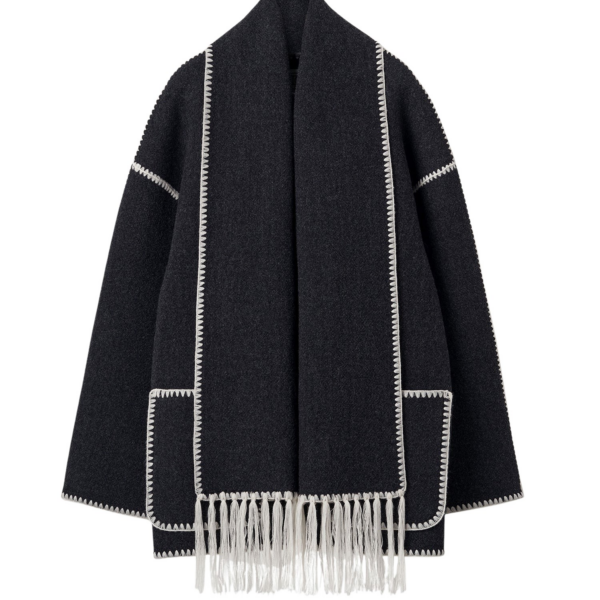 Toteme Embroidered Scarf Jacket Dark Grey Mélange