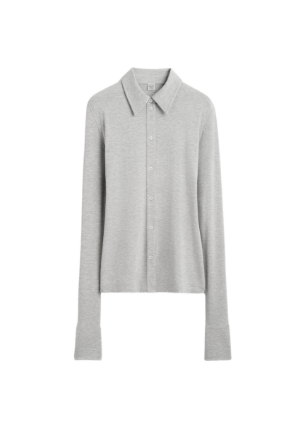 Totême Fitted Jersey Shirt Pale Grey Mélange - Tops - Scandinavian Minimalist Luxury at Luxury Shoes 