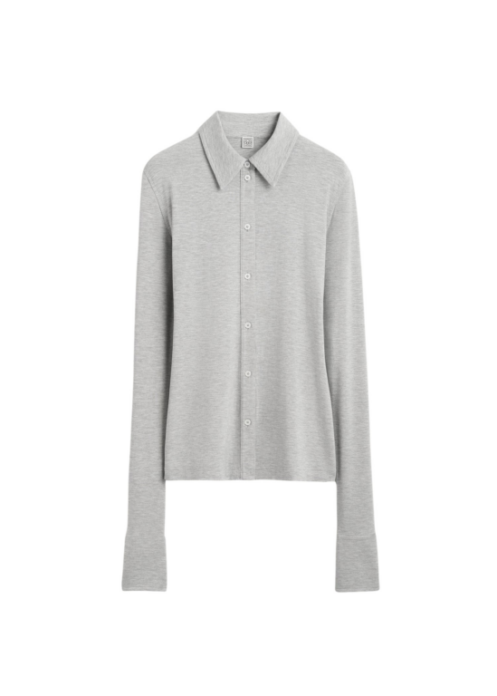 Totême Fitted Jersey Shirt Pale Grey Mélange - Tops - Scandinavian Minimalist Luxury at Luxury Shoes 
