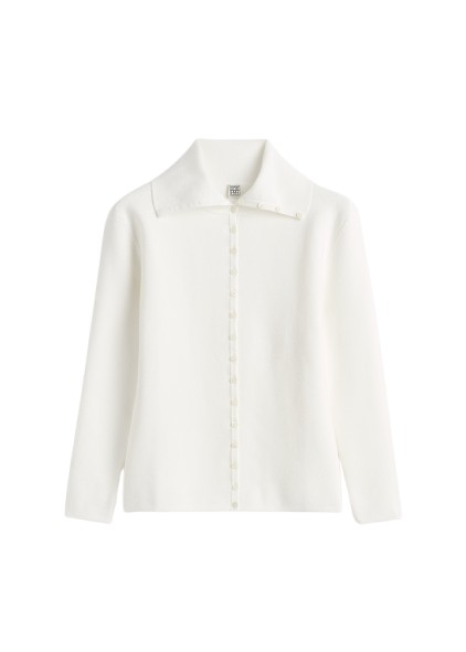 Toteme-Fitted-Polo-Cardigan-Off-White76386_nobg Totême Fitted Polo Cardigan Off-White - Knitwear - Scandinavian Minimalist Luxury at Luxury Shoes