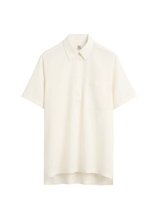 Totême Fluid Polo Shirt Ecru - Tops - Scandinavian Minimalist Luxury at Luxury Shoes 