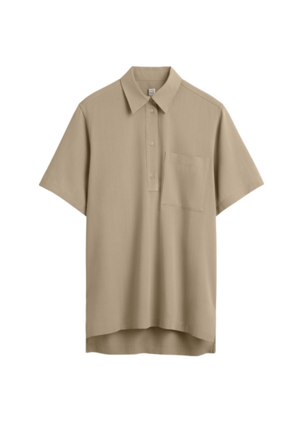 Totême Fluid Polo Shirt Overcast Beige - Tops - Scandinavian Minimalist Luxury at Luxury Shoes 