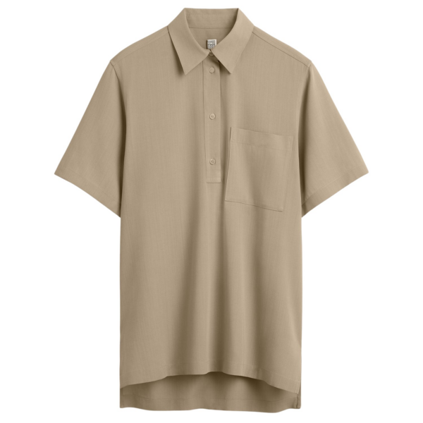 Totême Fluid Polo Shirt Overcast Beige - Tops - Scandinavian Minimalist Luxury at Luxury Shoes 