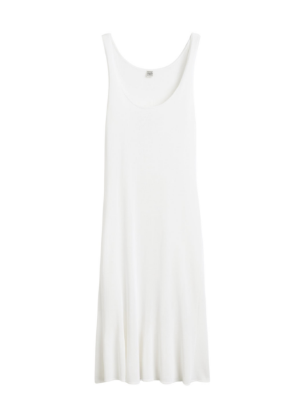 Totême Fluted Hem Dress Optic White - Dresses - Scandinavian Minimalist Luxury at Luxury Shoes 
