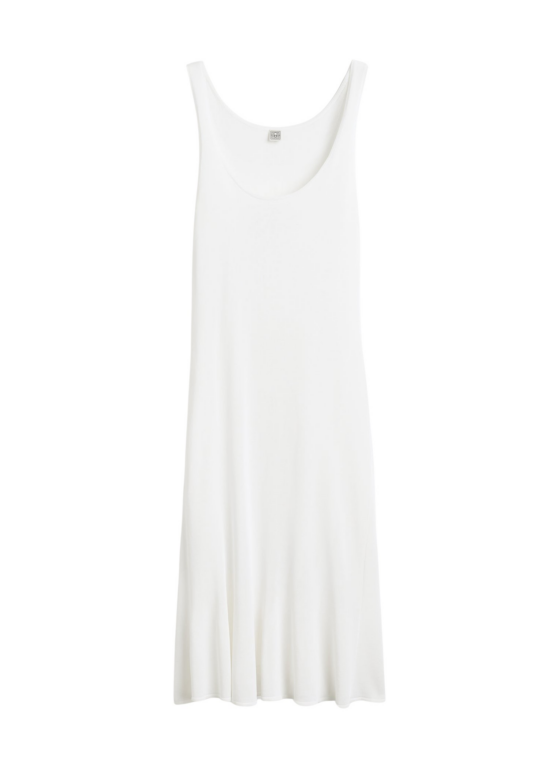 Totême Fluted Hem Dress Optic White - Dresses - Scandinavian Minimalist Luxury at Luxury Shoes 