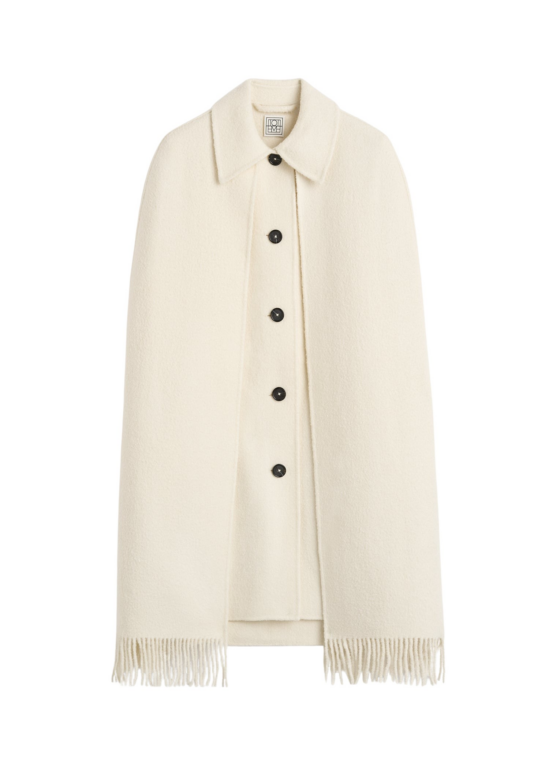 Totême Fringe Cape Coat Winter White - Coats - Scandinavian Minimalist Luxury at Luxury Shoes 