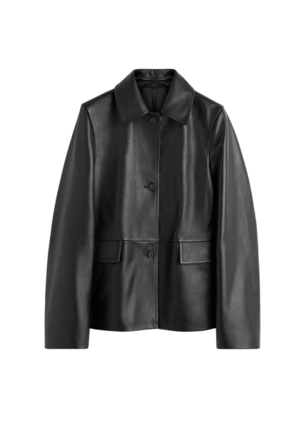 Totême Grained Leather Jacket Black - Jackets - Scandinavian Minimalist Luxury at Luxury Shoes 