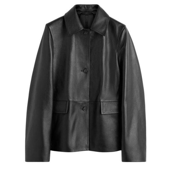 Toteme Grained Leather Jacket Black