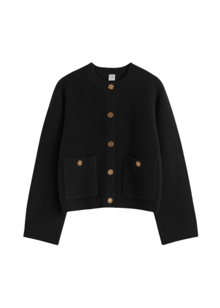 Totême Hammered Button Cardigan Black - Knitwear - Scandinavian Minimalist Luxury at Luxury Shoes 