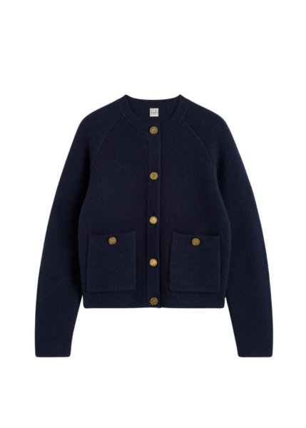 Totême Hammered Button Cardigan Navy - Knitwear - Scandinavian Minimalist Luxury at Luxury Shoes 