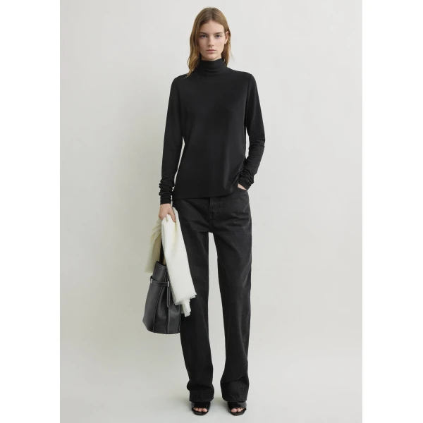 Totême High-Neck Jersey Top Black - Tops - Scandinavian Minimalist Luxury at Luxury Shoes 