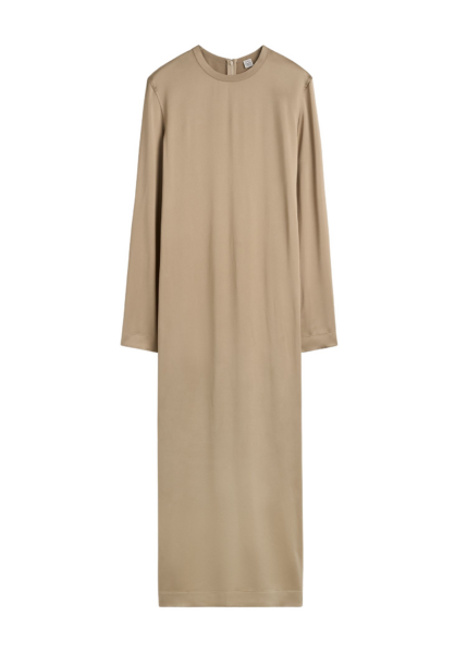 Totême Long Satin Dress Latte - Dresses - Scandinavian Minimalist Luxury at Luxury Shoes 