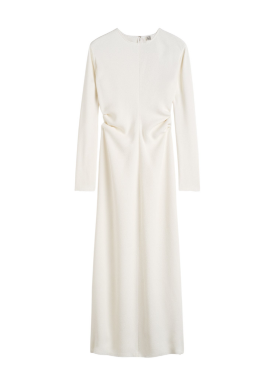 Totême Long-Sleeve Slouch Waist Dress Macadamia - Dresses - Scandinavian Minimalist Luxury at Luxury Shoes 