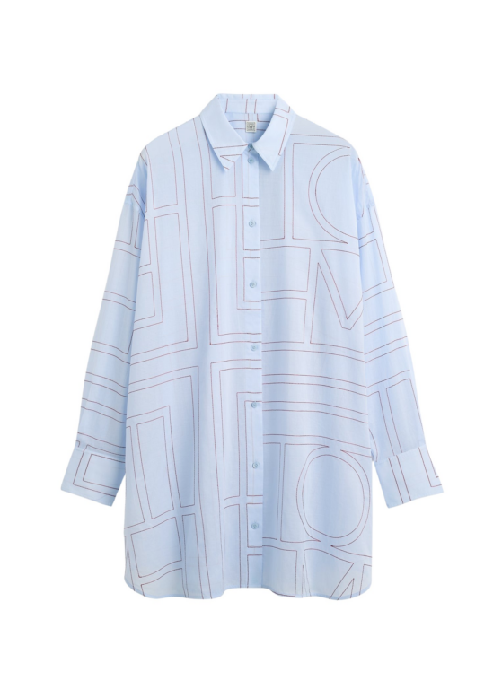 Totême Long Summer Shirt Sky/Red - Tops - Scandinavian Minimalist Luxury at Luxury Shoes 