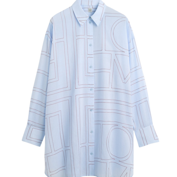 Totême Long Summer Shirt Sky/Red - Tops - Scandinavian Minimalist Luxury at Luxury Shoes 