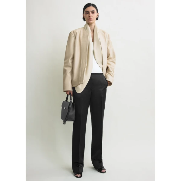 Totême Minimal Biker Jacket Stone - Jackets - Scandinavian Minimalist Luxury at Luxury Shoes 