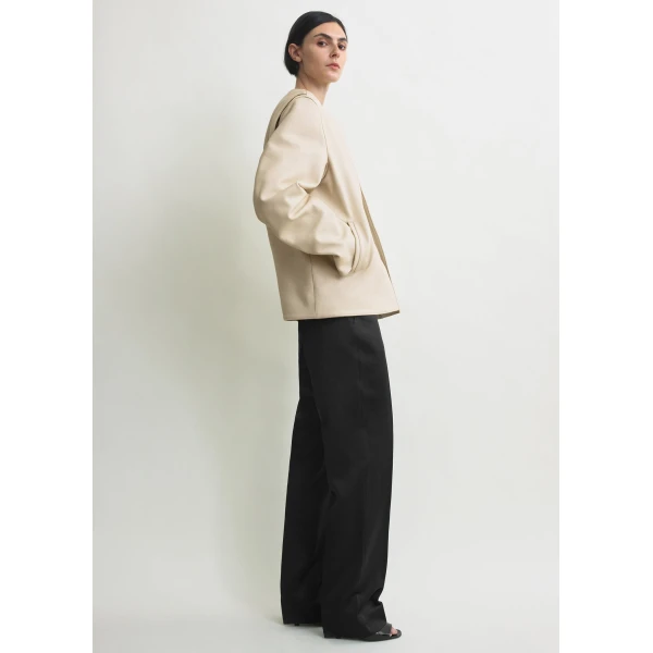 Totême Minimal Biker Jacket Stone - Jackets - Scandinavian Minimalist Luxury at Luxury Shoes 