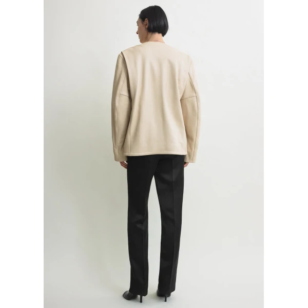 Totême Minimal Biker Jacket Stone - Jackets - Scandinavian Minimalist Luxury at Luxury Shoes 