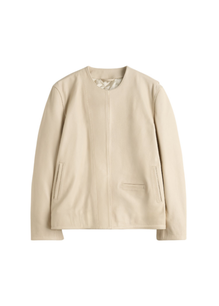 Totême Minimal Biker Jacket Stone - Jackets - Scandinavian Minimalist Luxury at Luxury Shoes 