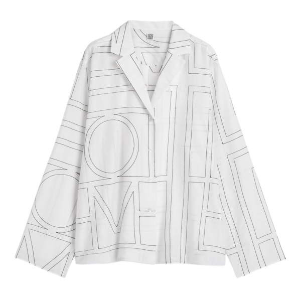Totême Monogram Cotton-Blend PJ Top White/Black - Loungewear - Scandinavian Minimalist Luxury at Luxury Shoes 