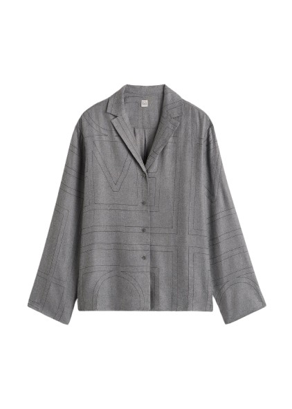 Totême Monogram Flannel PJ Top Smoke Melange - Loungewear - Scandinavian Minimalist Luxury at Luxury Shoes 