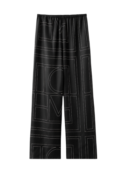 Totême Monogram Silk PJ Bottoms Black - Loungewear - Scandinavian Minimalist Luxury at Luxury Shoes 