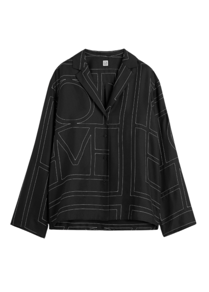 Totême Monogram Silk PJ Top Black - Loungewear - Scandinavian Minimalist Luxury at Luxury Shoes 