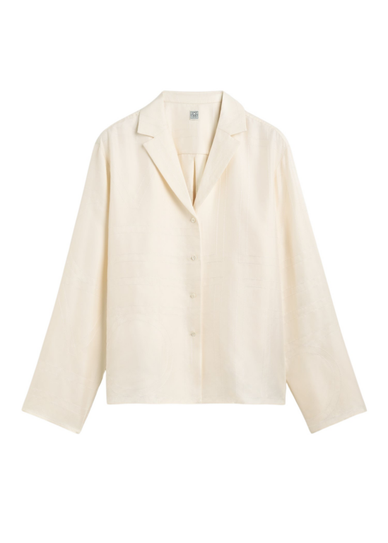 Totême Monogram Silk PJ Top Cream - Loungewear - Scandinavian Minimalist Luxury at Luxury Shoes 