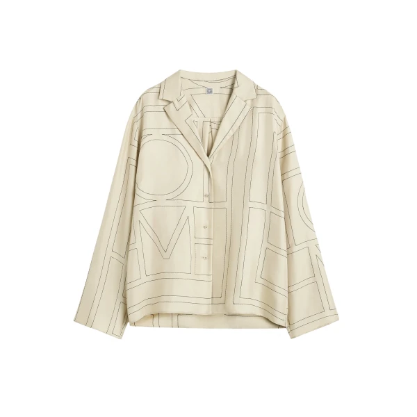 Totême Monogram Silk PJ Top Ivory - Loungewear - Scandinavian Minimalist Luxury at Luxury Shoes 