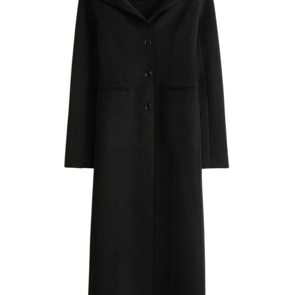 Toteme Open Collar Wool Coat Black